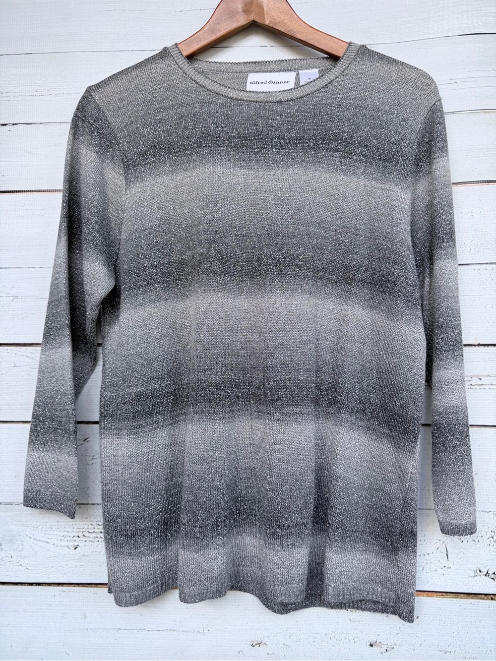 Alfred Dunner Metallic Ombre Stripe 3/4 Sleeve Knit Top - Medium